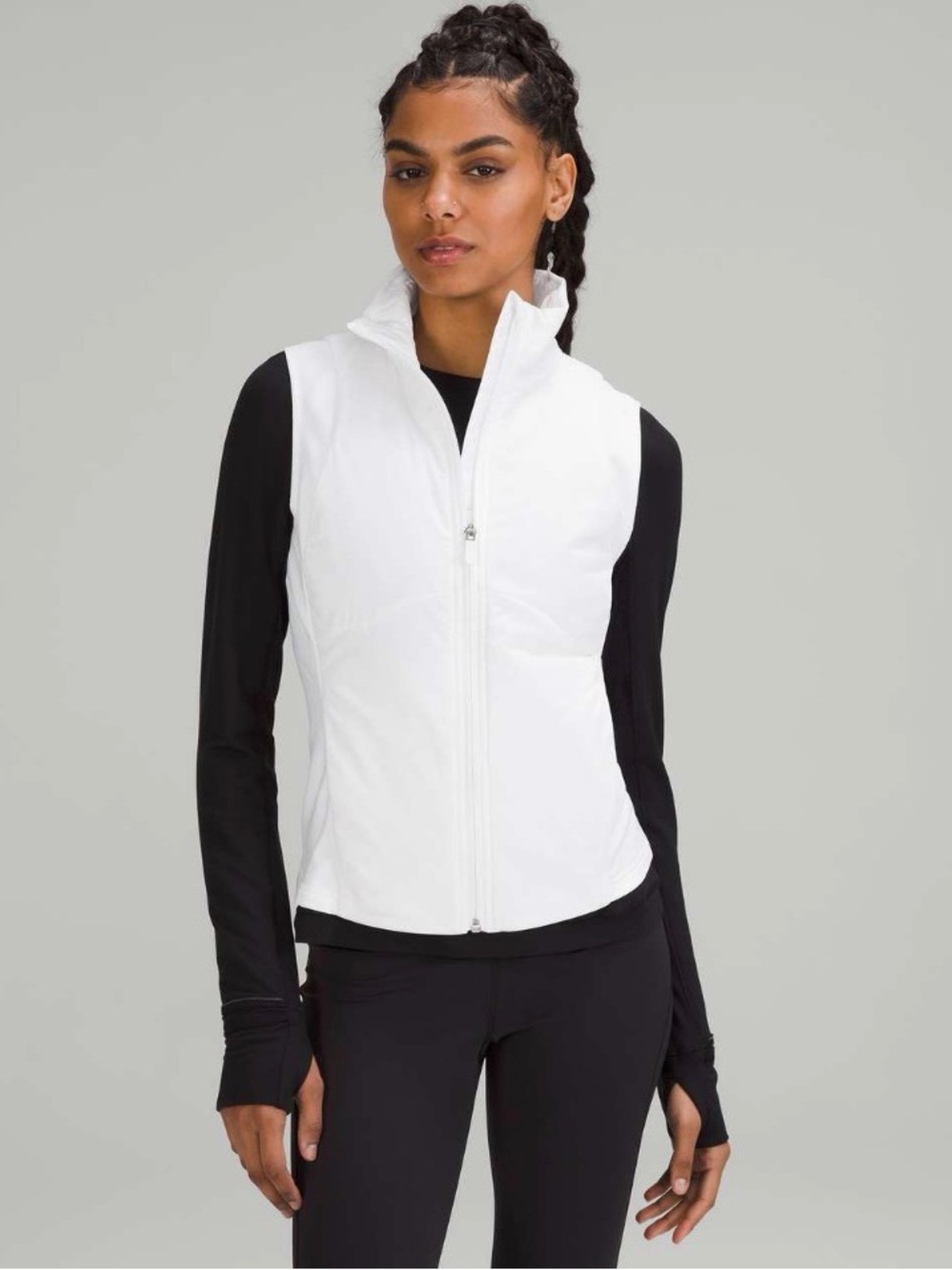 Lululemon Push Your Pace Vest White Quilted Sleeveless Zip Vest Size 14 Active